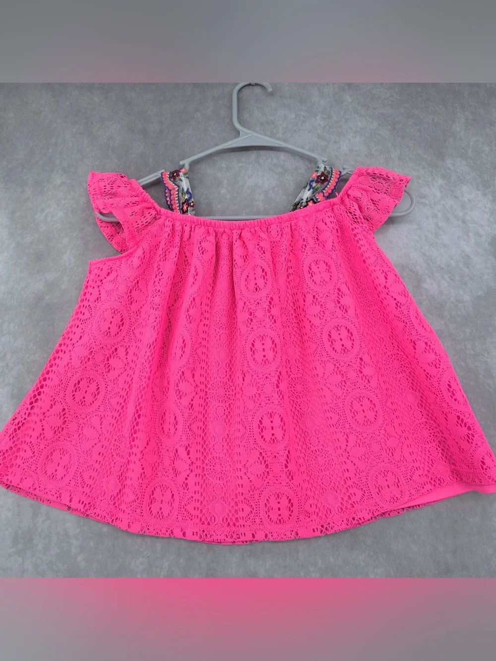 Girls 6X Hot Pink Lace Tank Top with white Shorts Set